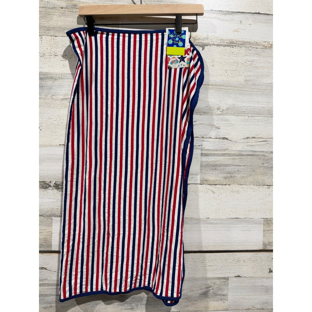 KicKee Pants Swaddle Blanket Baby Toddler Red White Blue Striped Bamboo Soft NWT